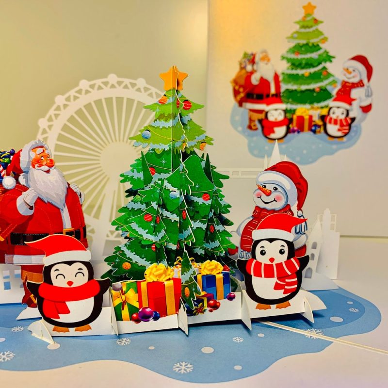 Celebrate Christmas  With Santa Claus Snowman Penguin ~ 3D Pop Up Merry Christmas Greeting Card - Image 5