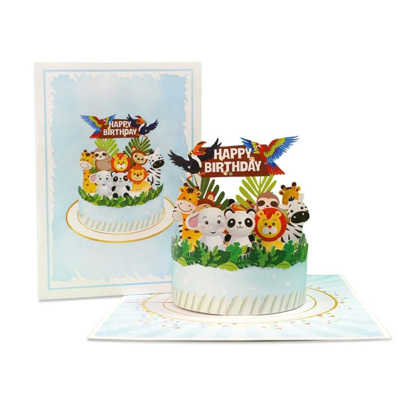 Birthday Card For Kids, Birthday Card For Children, Colorful Birthday Cake With Cute Animals, Birthday Cake Pop-Up Card - Image 4