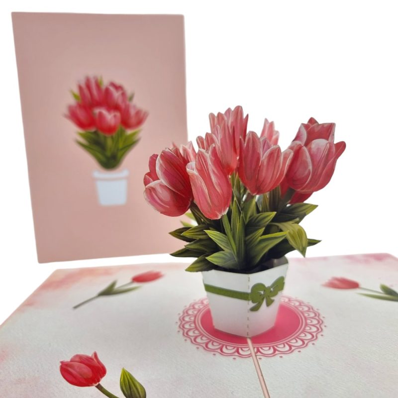 Pink Tulips 3D Pop Up Card - Image 3