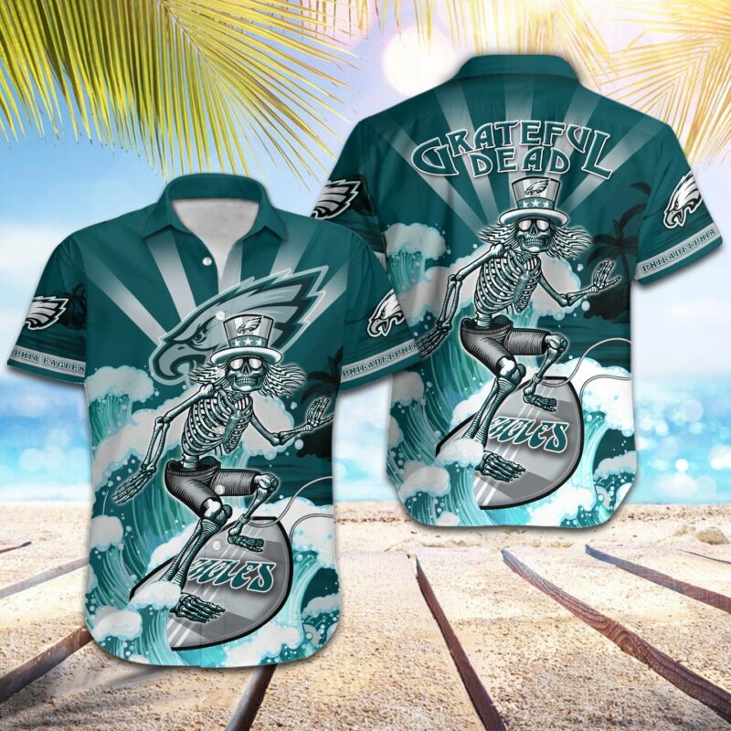 Philadelphia Eagles Grateful Dead Surfing Hawaiian Shirt - TeeAloha