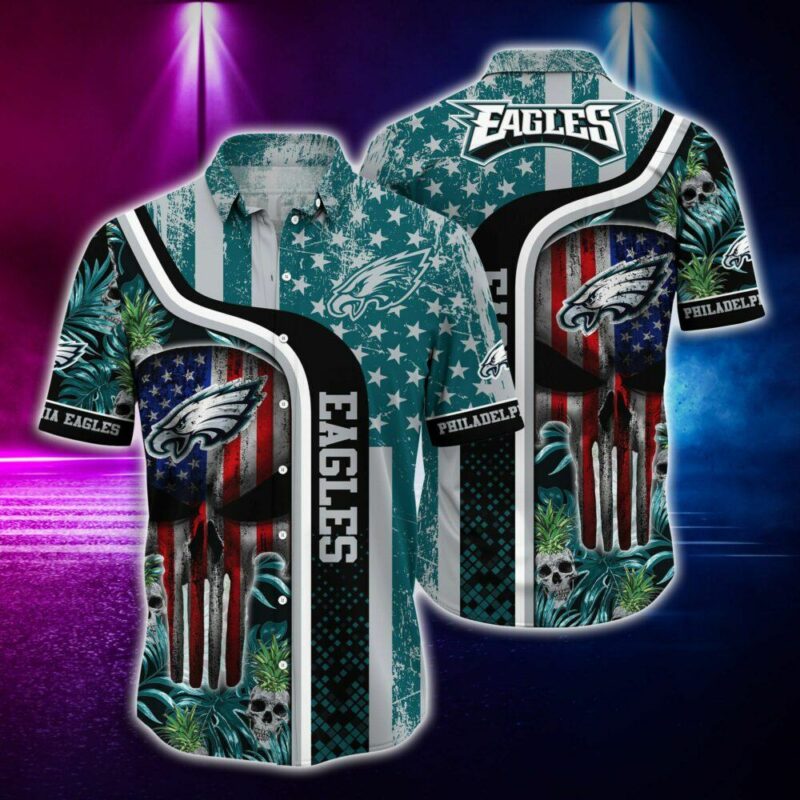 Philadelphia Eagles Patriotic Skull Hawaiian Shirt - TeeAloha