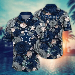 Dallas Cowboys Monochrome Blooms Hawaiian Shirt - TeeAloha