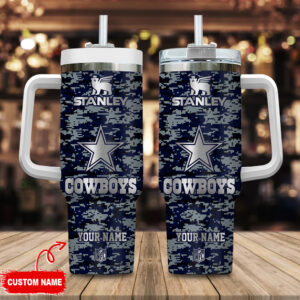 Dallas Cowboys NFL Camouflage Silver Logo Custom Stanley Cup 40 oz 30 oz Tumbler With Handle | StormMerch