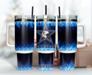 Dallas Cowboys NFL Fire Effect Custom Stanley Cup 40 oz 30 oz Tumbler With Handle | StormMerch