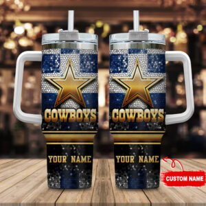Dallas Cowboys NFL Glitter Golden Logo Custom Stanley Cup 40 oz 30 oz Tumbler With Handle | StormMerch