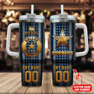 Dallas Cowboys NFL Golden Logos US Flag Custom Stanley Cup 40 oz 30 oz Tumbler With Handle | StormMerch