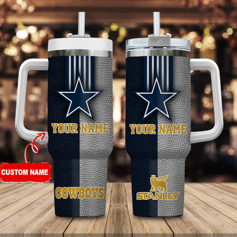 Dallas Cowboys NFL Leather Effect Custom Stanley Cup 40 oz 30 oz Tumbler With Handle | StormMerch