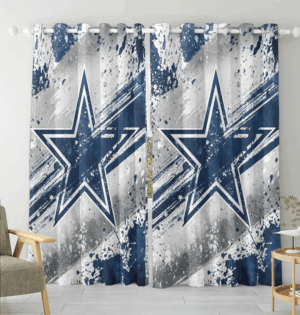 Dallas Cowboys Painting Gray White Star Blackout Window Curtain 2 Pane