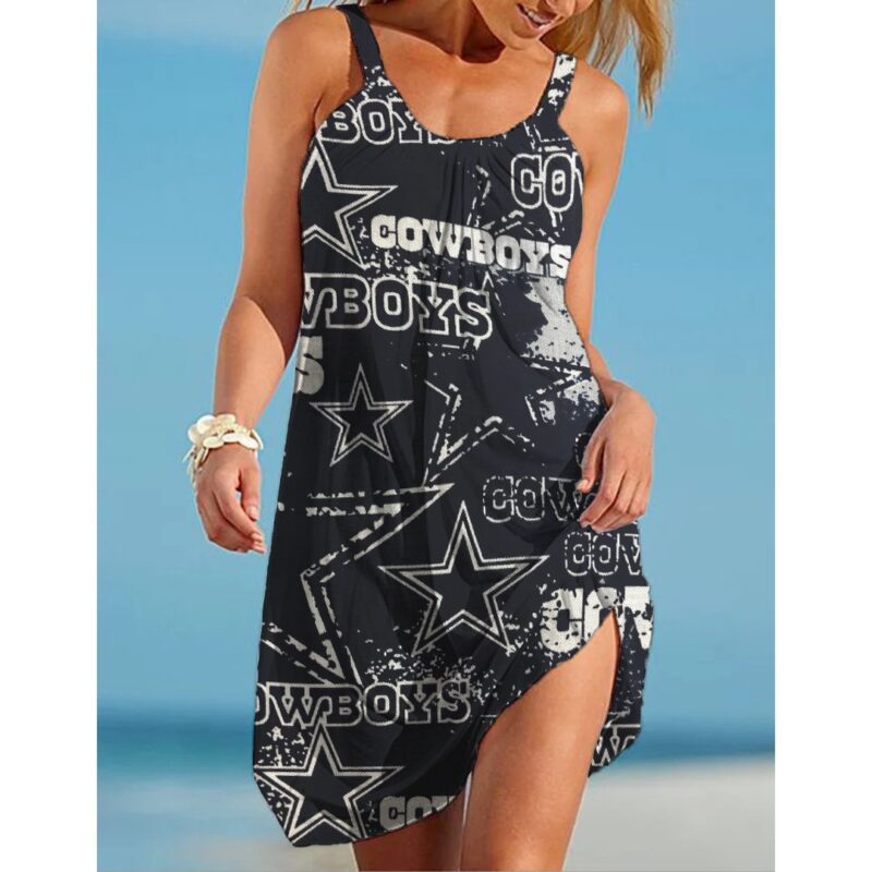 Dallas Cowboys Print Casual Sleeveless Cover Up Beach Dress