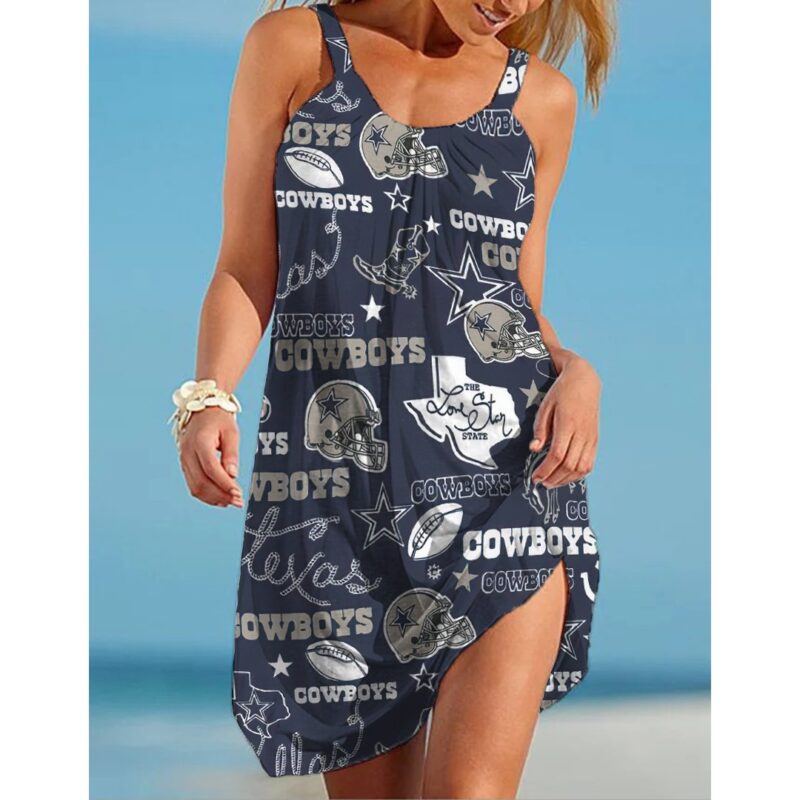 Dallas Cowboys Print Casual Sleeveless Cover Up Beach Dress