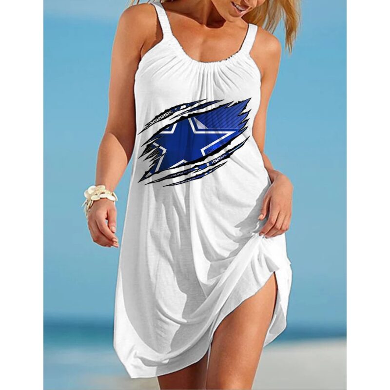 Dallas Cowboys Printed Beach Dress For Leisure