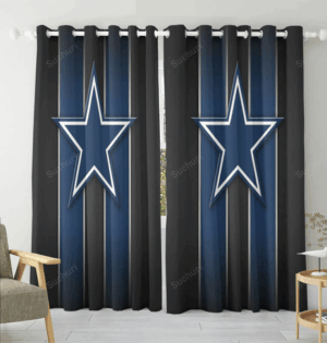 Dallas Cowboys Star Striped Black Blackout Window Curtain 2 Panels For