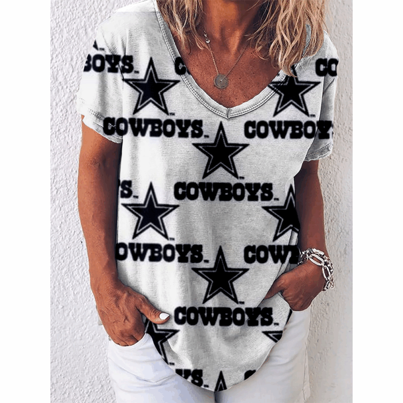 Dallas Cowboys V-Neck Short-Sleeved Loose T-Shirt