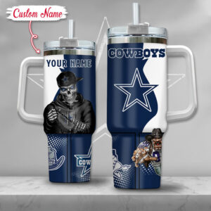 NFL Dallas Cowboys Gangster Skeleton Custom Stanley Cup 40 oz 30 oz Tumbler With Handle | StormMerch