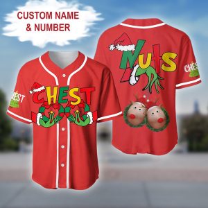 Custom Christmas Baseball Jersey - Funny Holiday Chest Nuts Design, Personalize Name & Number