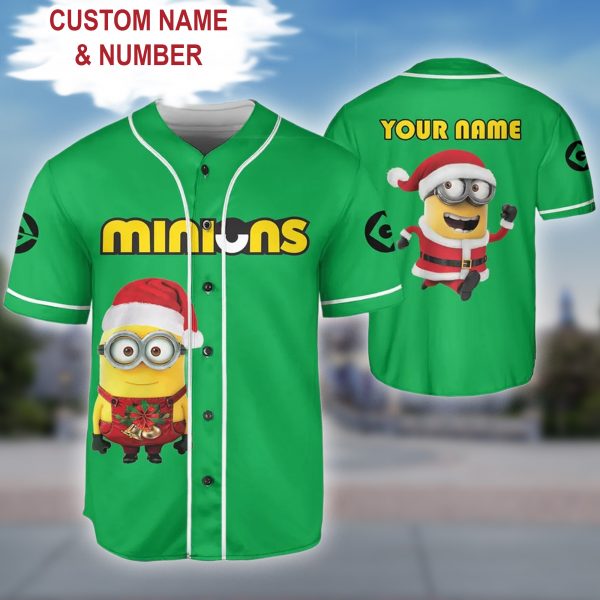 Custom Minions Christmas Baseball Jersey - Add Your Name & Number - Fun Holiday Gift!