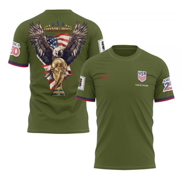 USA x World Cup 2026 Patriotic Eagle America 250 T-shirt Printed - Military Olive - Jersey Teams