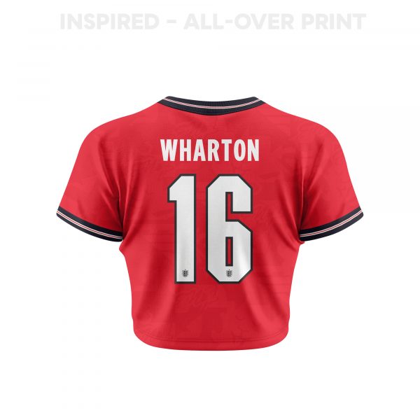 Adam Wharton 16 England 2026 Women's Home All-Over Print Cropped Jersey - Red - Jersey Teams