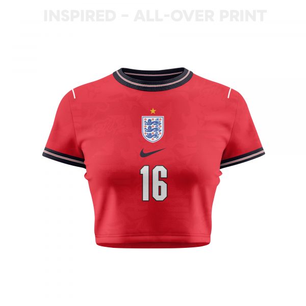 Adam Wharton 16 England 2026 Women's Home All-Over Print Cropped Jersey - Red - Jersey Teams