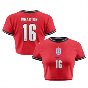 Adam Wharton 16 England 2026 Women's Home All-Over Print Cropped Jersey - Red - Jersey Teams