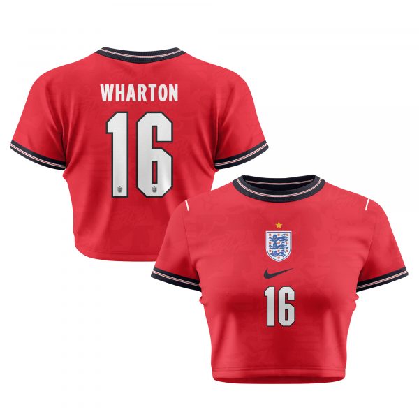 Adam Wharton 16 England 2026 Women's Home All-Over Print Cropped Jersey - Red - Jersey Teams