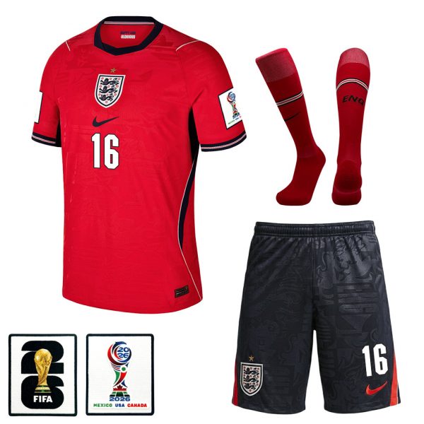 Adam Wharton 16 England 2026 Away Men Kit Set – Red/Black - Jersey Teams