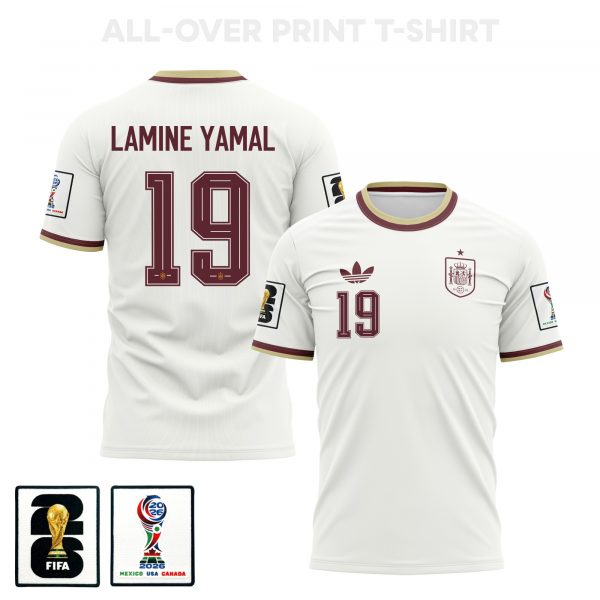 Lamine Yamal 19 Spain 2026 Away 3D T-Shirt Fully Printed – Unisex, White - Jersey Teams