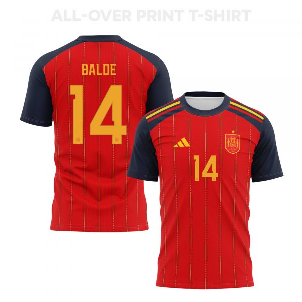 Alejandro Balde 14 Spain 2026 Home 3D T-Shirt Fully Printed – Unisex, Red - Jersey Teams
