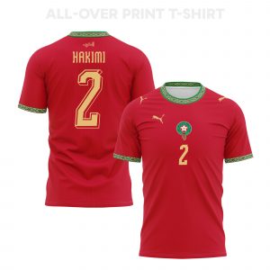 Achraf Hakimi 2 Morocco 2026 Home 3D T-Shirt Fully Printed – Unisex, Red - Jersey Teams