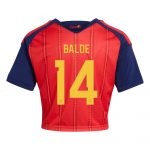 Alejandro Balde 14 Spain 2026 Home Women’s Cropped Jersey - Red - Jersey Teams