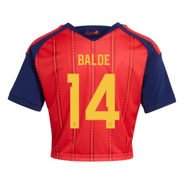 Alejandro Balde 14 Spain 2026 Home Women’s Cropped Jersey - Red - Jersey Teams