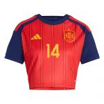 Alejandro Balde 14 Spain 2026 Home Women’s Cropped Jersey - Red - Jersey Teams