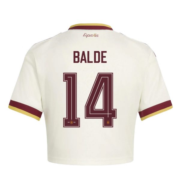 Alejandro Balde 14 Spain 2026 Away Women’s Cropped Jersey - White - Jersey Teams