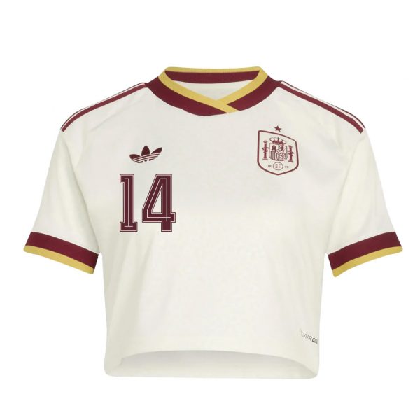 Alejandro Balde 14 Spain 2026 Away Women’s Cropped Jersey - White - Jersey Teams
