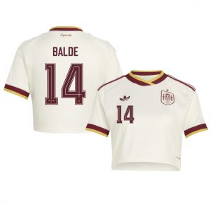 Alejandro Balde 14 Spain 2026 Away Women’s Cropped Jersey - White - Jersey Teams