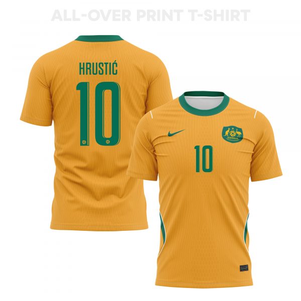 Ajdin Hrustić 10 Australia 2026 Home 3D T-Shirt Fully Printed – Unisex, Yellow - Jersey Teams