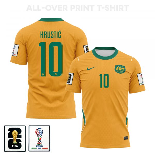 Ajdin Hrustić 10 Australia 2026 Home 3D T-Shirt Fully Printed – Unisex, Yellow - Jersey Teams