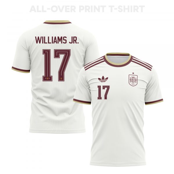 Nico Williams 17 Spain 2026 Away 3D T-Shirt Fully Printed – Unisex, White - Jersey Teams