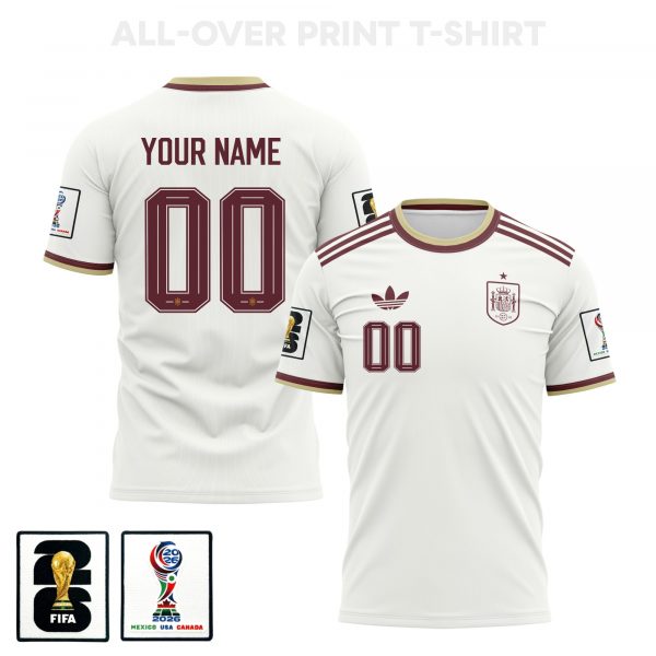 Spain 2026 Away 3D T-Shirt Fully Printed – Personalized – Unisex, White - Jersey Teams
