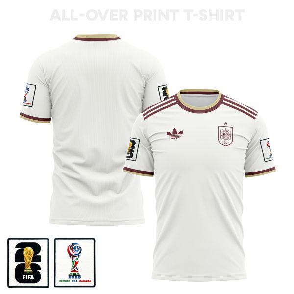 Spain 2026 Away 3D T-Shirt Fully Printed – Unisex, White - Jersey Teams