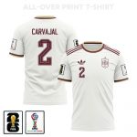 Dani Carvajal 2 Spain 2026 Away 3D T-Shirt Fully Printed – Unisex, White - Jersey Teams