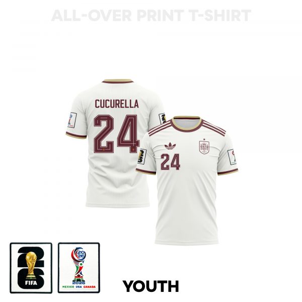 Marc Cucurella 24 Youth Spain 2026 Away 3D T-shirt Fully Printed – White - Jersey Teams