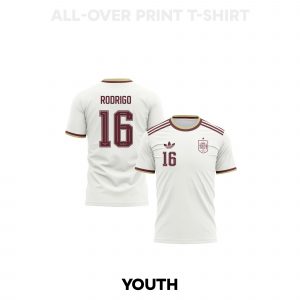 Rodri 16 Youth Spain 2026 Away 3D T-shirt Fully Printed – White - Jersey Teams