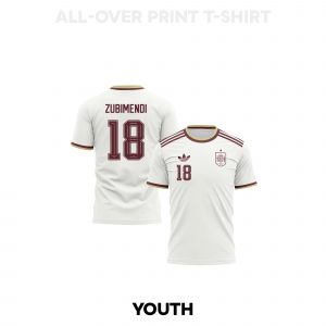 Martin Zubimendi 18 Youth Spain 2026 Away 3D T-shirt Fully Printed – White - Jersey Teams