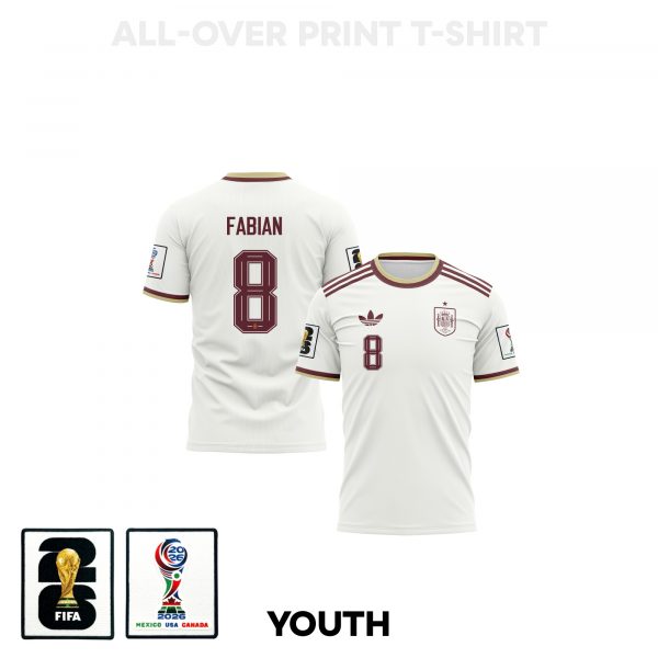 Fabián Ruiz 8 Youth Spain 2026 Away 3D T-shirt Fully Printed – White - Jersey Teams