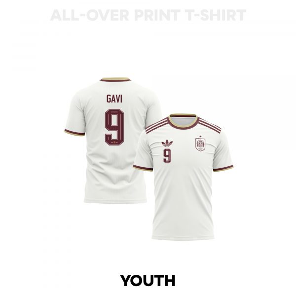 Gavi 9 Youth Spain 2026 Away 3D T-shirt Fully Printed – White - Jersey Teams