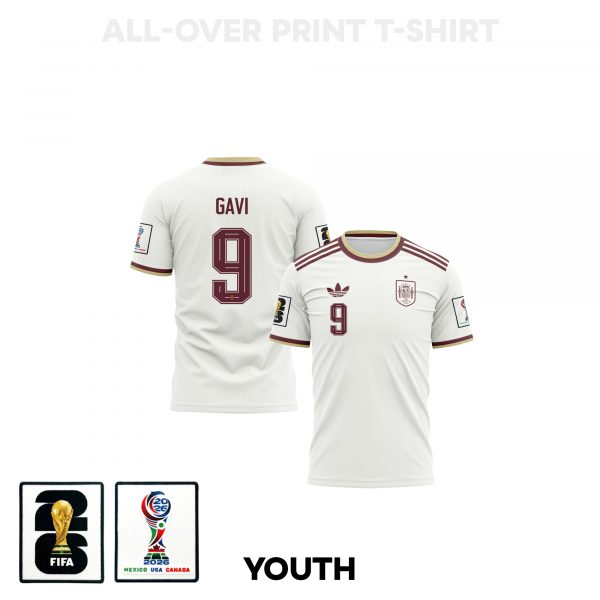 Gavi 9 Youth Spain 2026 Away 3D T-shirt Fully Printed – White - Jersey Teams