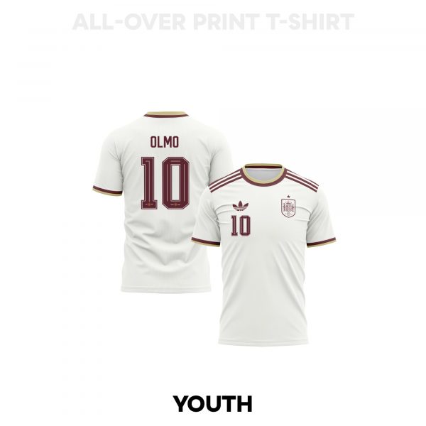 Dani Olmo 10 Youth Spain 2026 Away 3D T-shirt Fully Printed – White - Jersey Teams