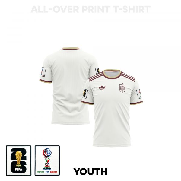 Spain 2026 Youth Away 3D T-shirt Fully Printed – White - Jersey Teams
