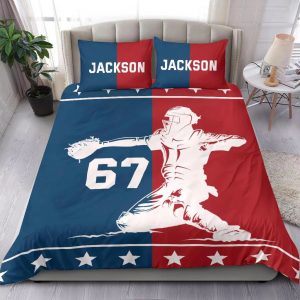 Baseball Boy Red Blue bedding set - 4 pcs personalized duvet cover, bed sheets, pillow shams